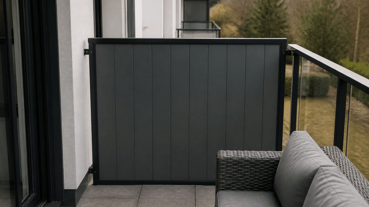 Panneau occultant vertical installé contre balustrade terrasse